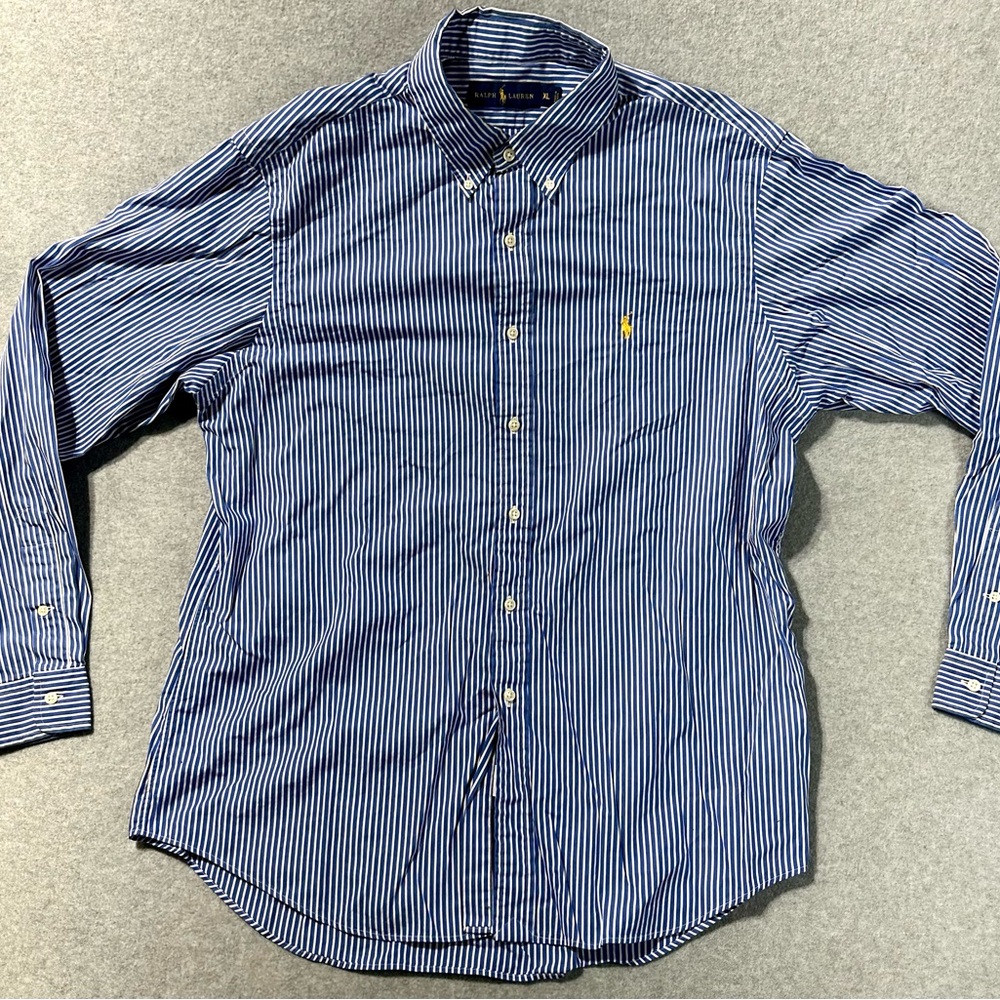 Polo Ralph Lauren Blue & White Striped Button Front Shirt Men’s Size XL